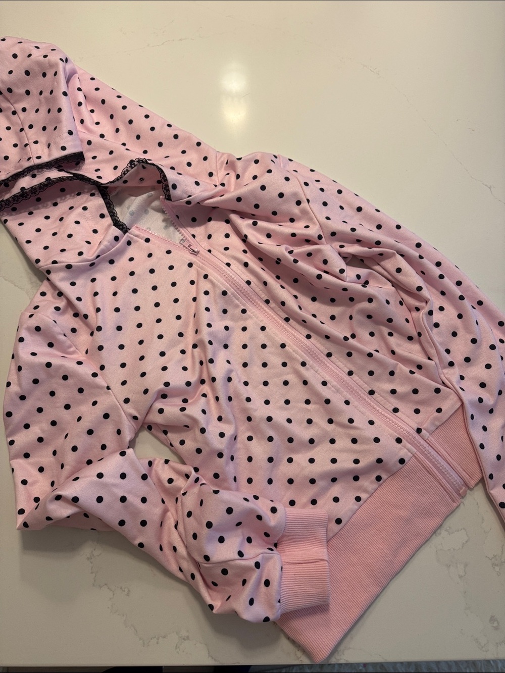 Women’s Pink Polka Dot Hooded Jacket